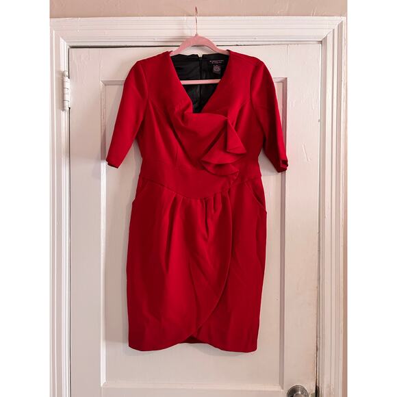 Signature by Robbie Bee Red Ruffle Sheath Dress Size 10P - Picture 6 of 13